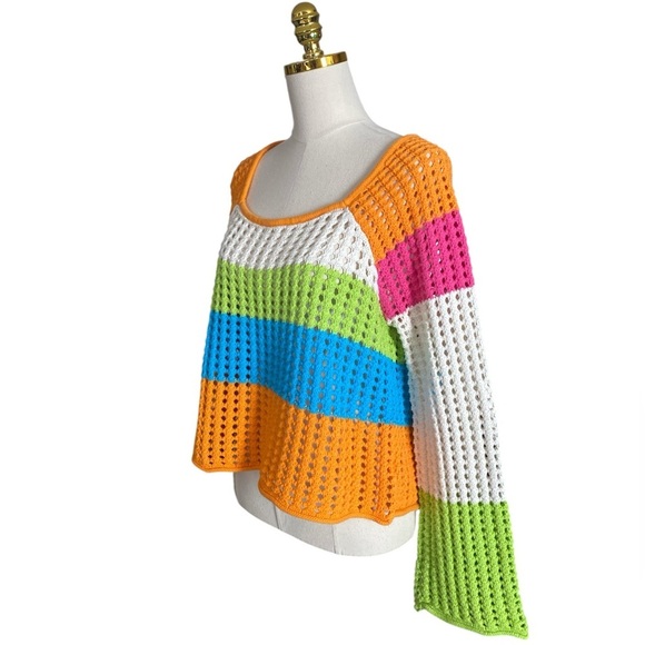 Colorful Striped Square Neck Pointelle Pullover Knit Sweater Size XL Wild Fable - Picture 8 of 11